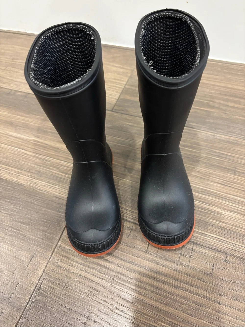 Kids Black Rain Boots with Orange Trim